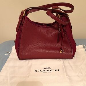 Coach Burgundy Pebbled Leather Shoulder Bag with Gold Hardware